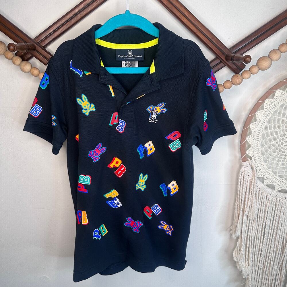 Psycho Bunny Black All Over Logo Polo